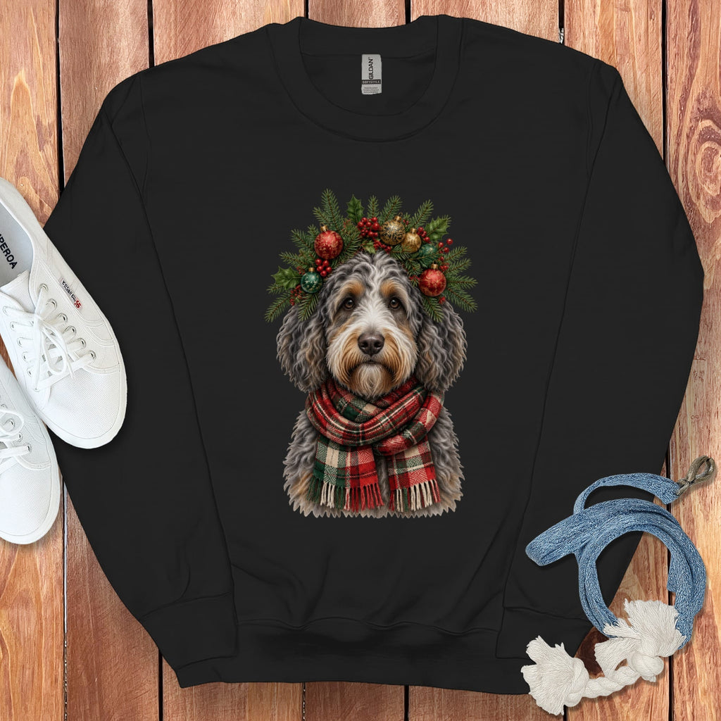 Aussiedoodle Holiday Crown Sweatshirt in Black / S by Puppy Jo