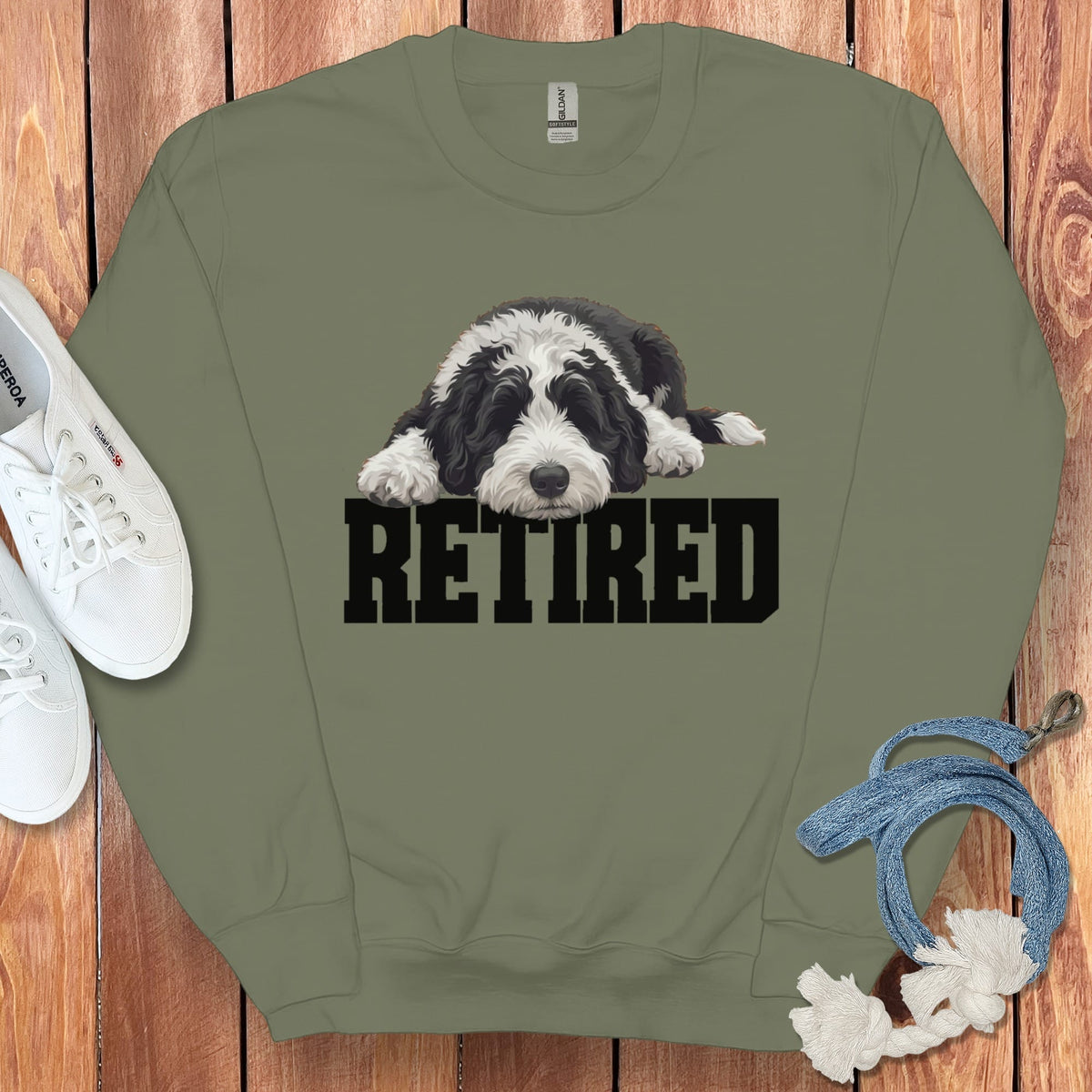 Retired Sleeping Sheepadoodle Sweatshirt in Military Green / S by Puppy Jo