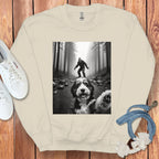 Selfie With Dog in Foggy Forest Scene Sweatshirt