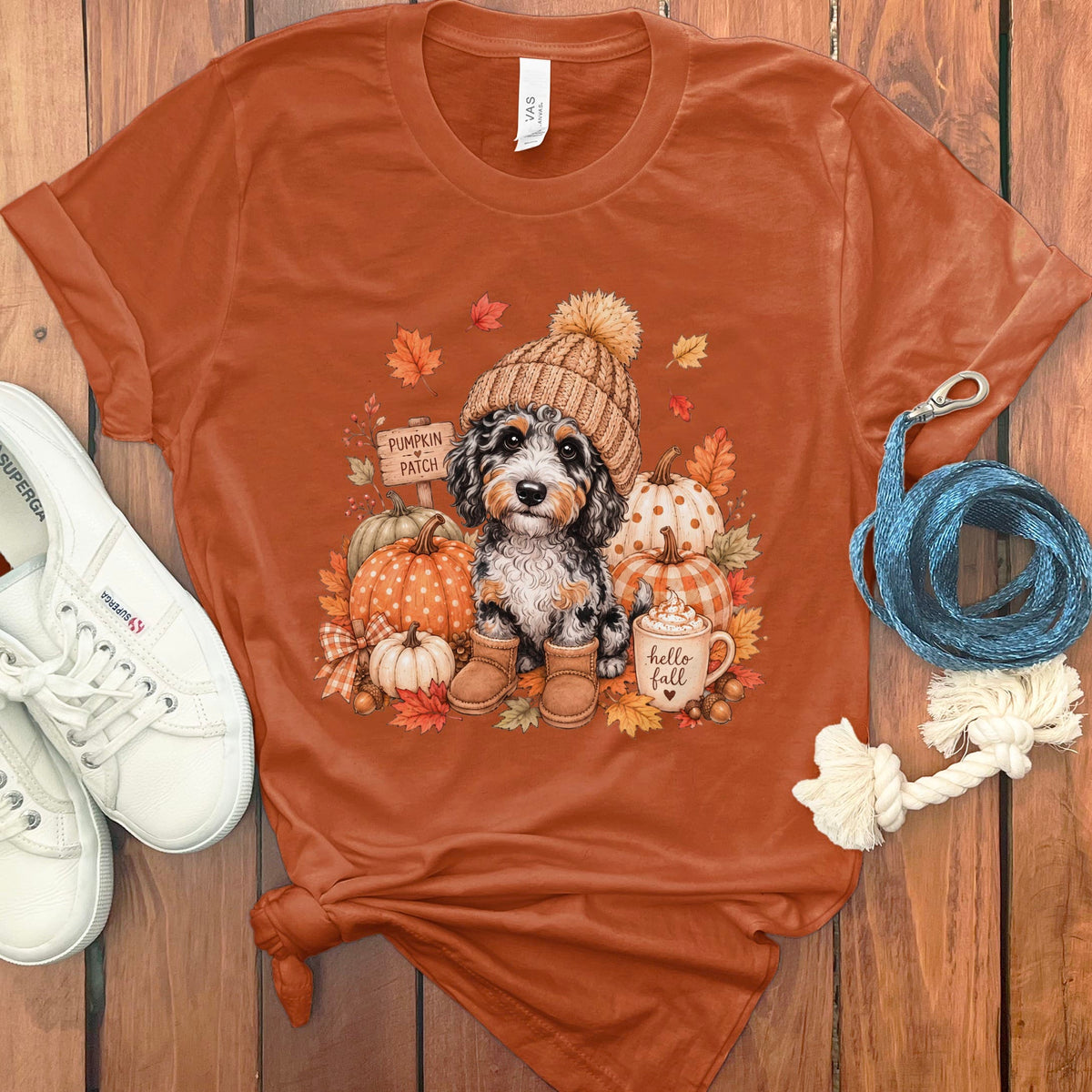 Aussiedoodle Pumpkin Patch T-Shirt in Autumn / S by Puppy Jo