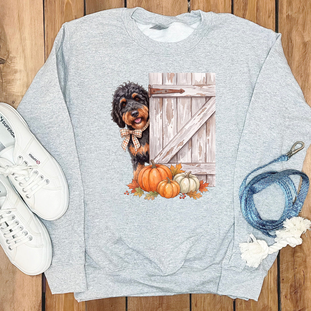 Phantom Goldendoodle Barn Peeking Sweatshirt in Sport Grey / S by Puppy Jo