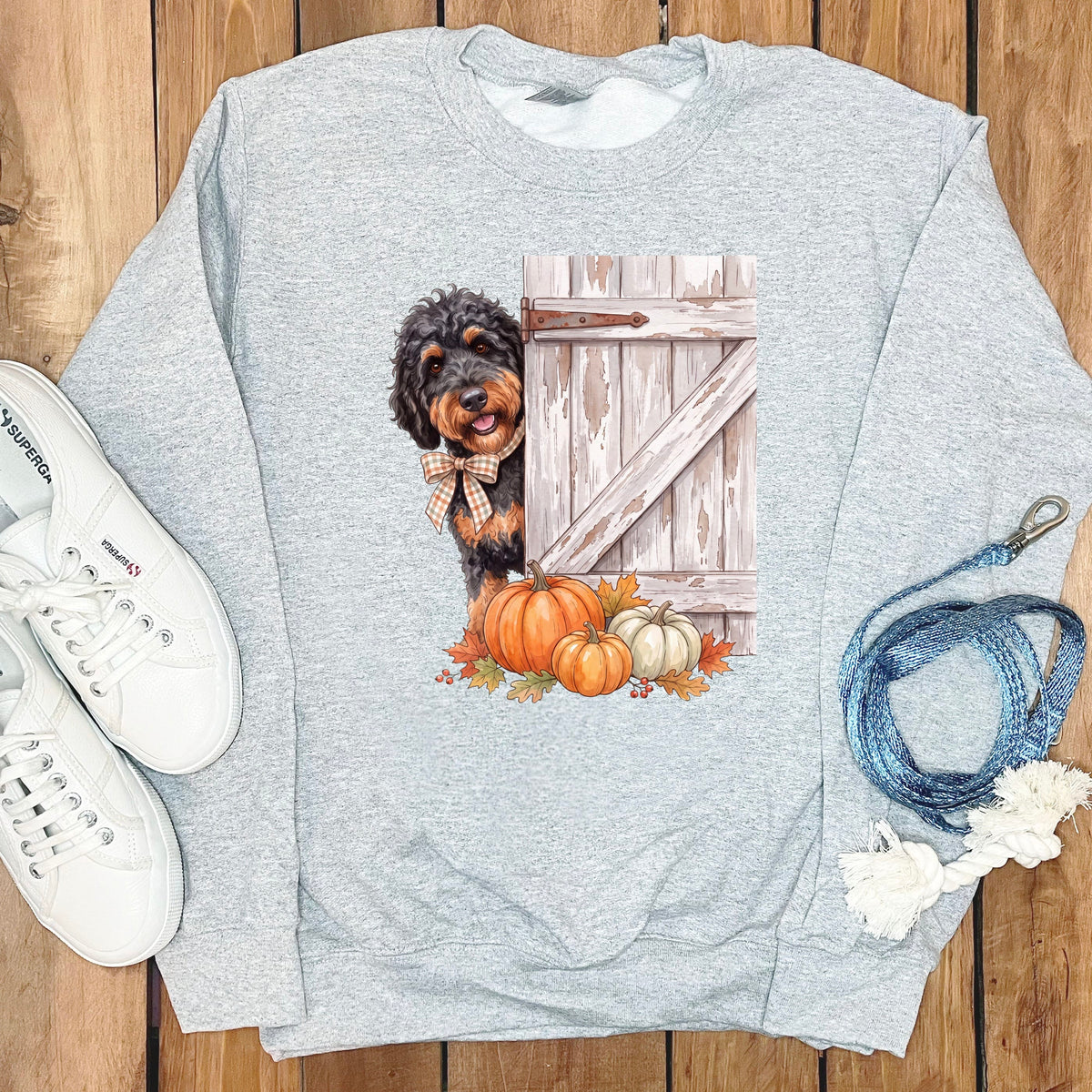 Phantom Goldendoodle Barn Peeking Sweatshirt in Sport Grey / S by Puppy Jo