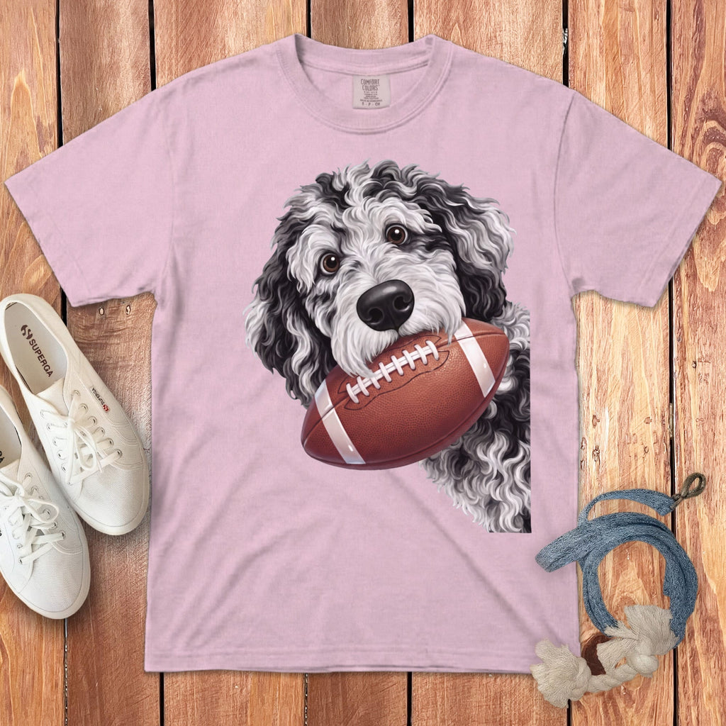 Merle Goldendoodle Football Signature T-Shirt in Blossom / S by Puppy Jo