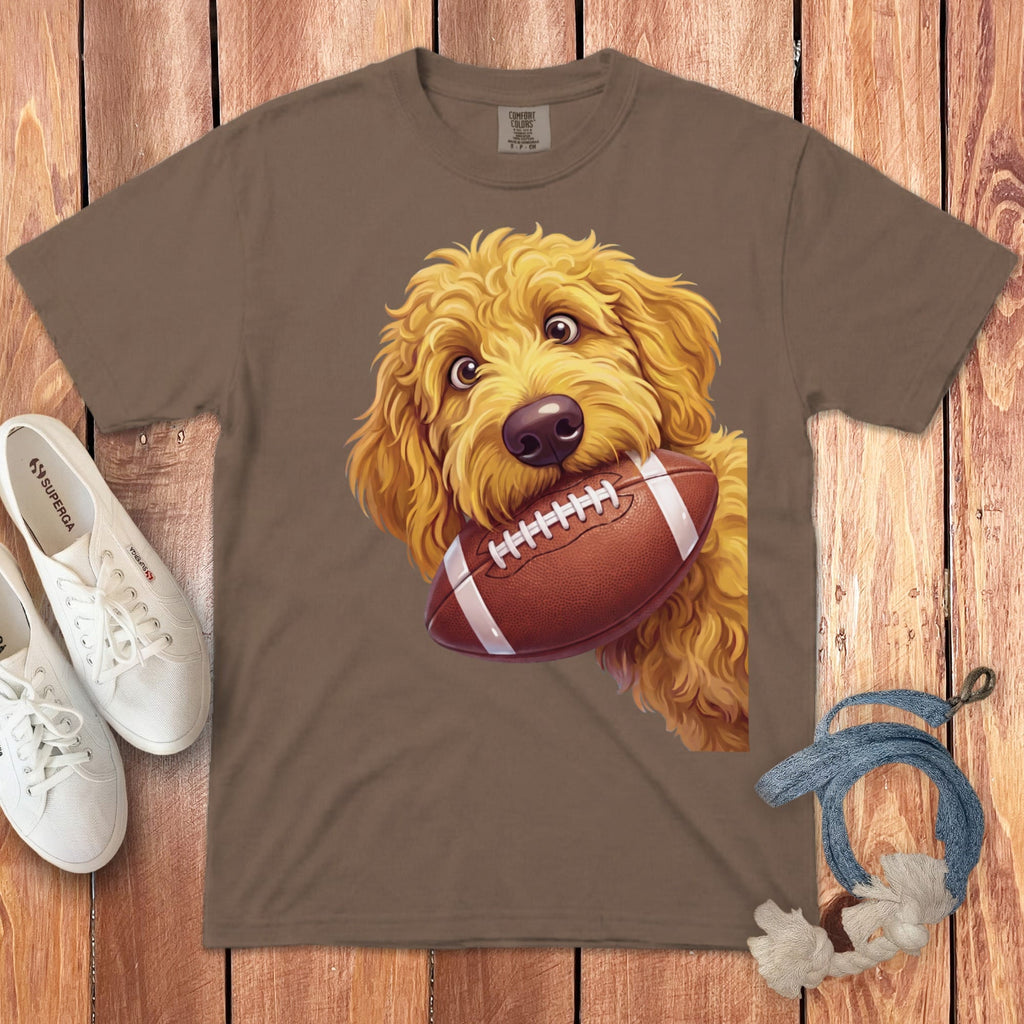 Golden Goldendoodle Football Signature T-Shirt in Espresso / S by Puppy Jo