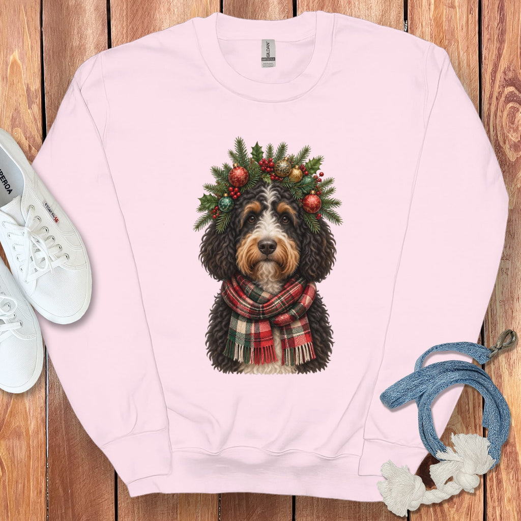 Bernedoodle Holiday Crown Sweatshirt in Light Pink / S by Puppy Jo