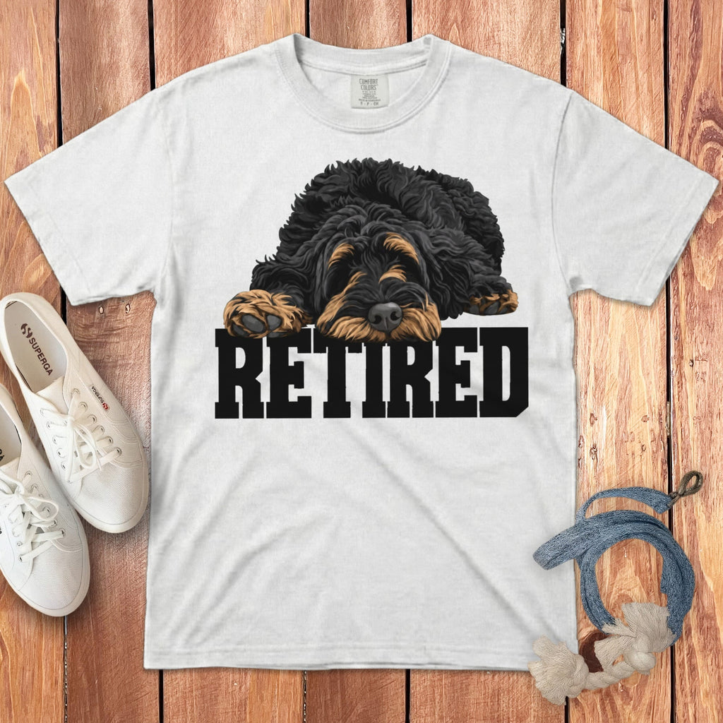Retired Sleeping Phantom Goldendoodle Signature T-Shirt in White / S by Puppy Jo