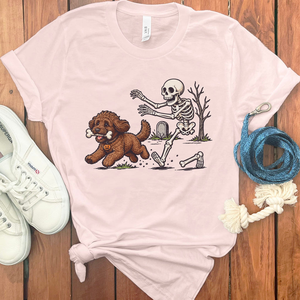 Chocolate Goldendoodle Bone Thief T-Shirt in Soft Pink / S by Puppy Jo