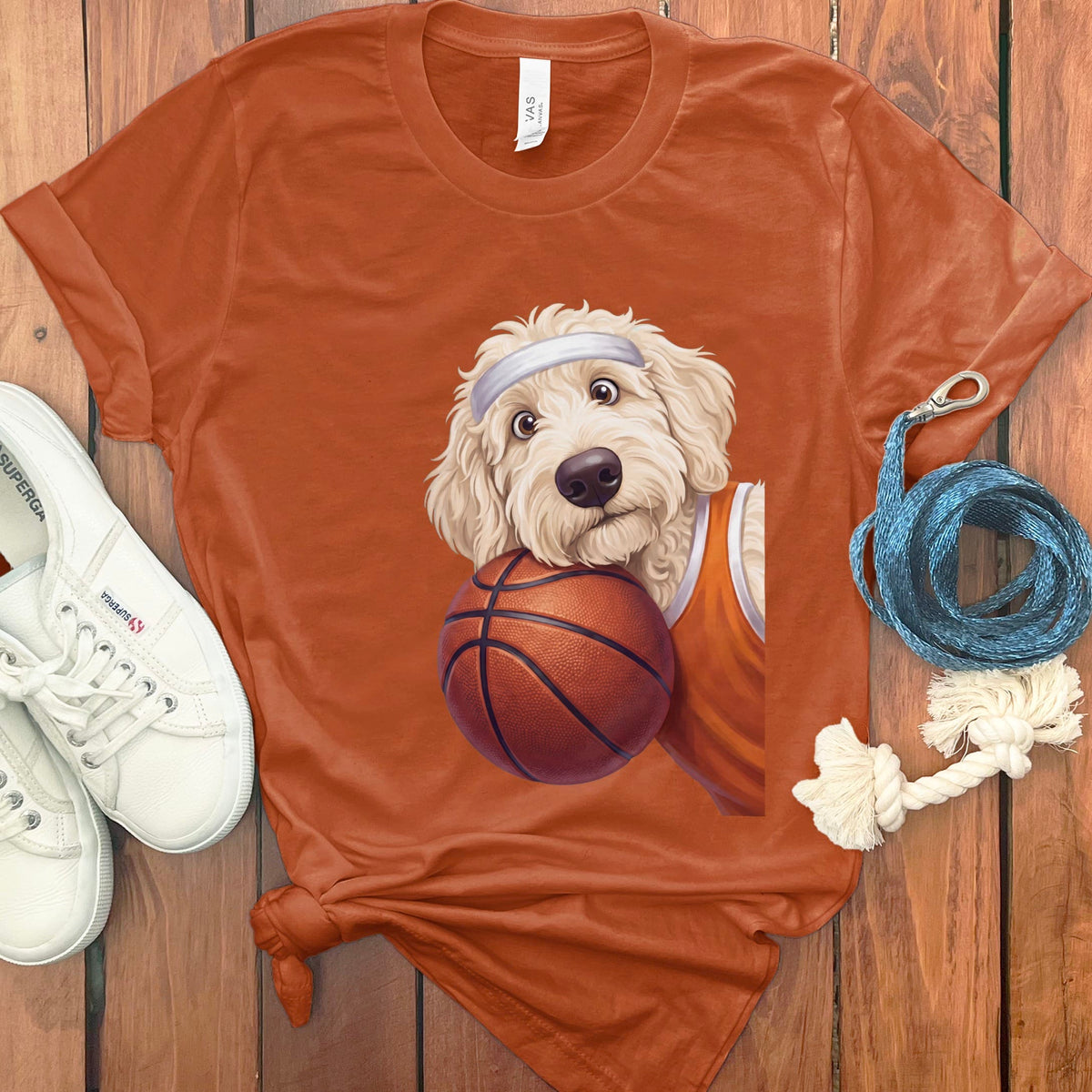 Cream Goldendoodle Basketball Player T-Shirt in Autumn / S by Puppy Jo