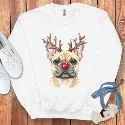 Festive French Bulldog with Reindeer Antlers Sweatshirt