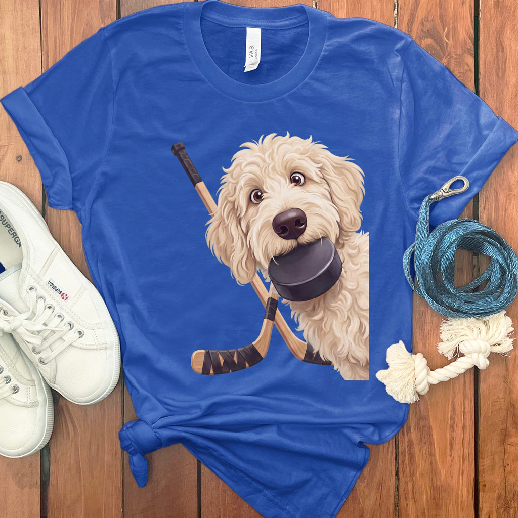 Cream Goldendoodle Hockey T-Shirt in True Royal / S by Puppy Jo