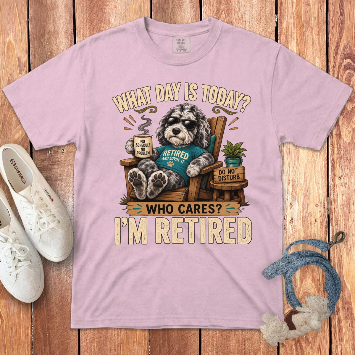I'm Retired Merle Goldendoodle Signature T-Shirt in Blossom / S by Puppy Jo