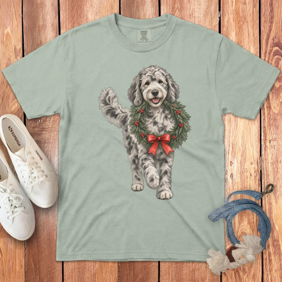 Merle Goldendoodle Wreath Signature T-Shirt in Bay / S by Puppy Jo