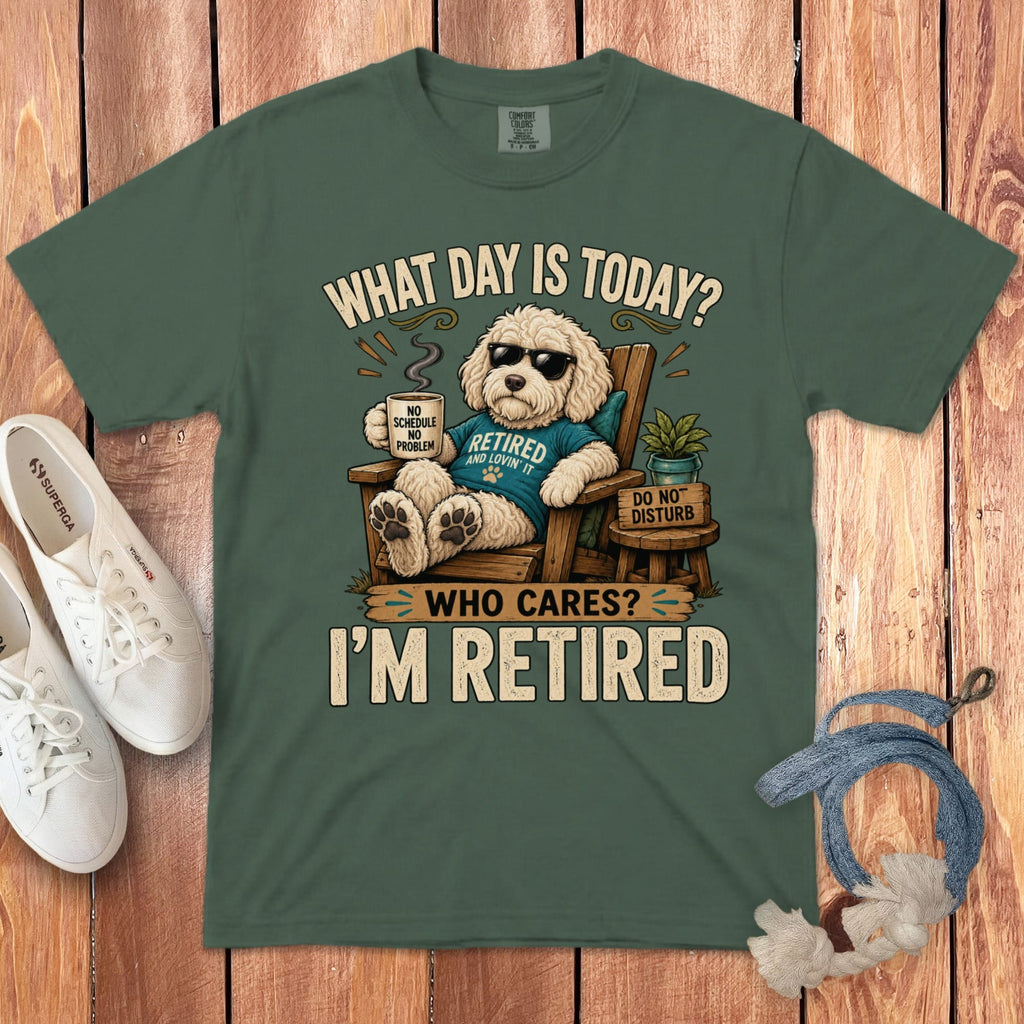 I'm Retired Cream Goldendoodle Signature T-Shirt in Blue Spruce / S by Puppy Jo
