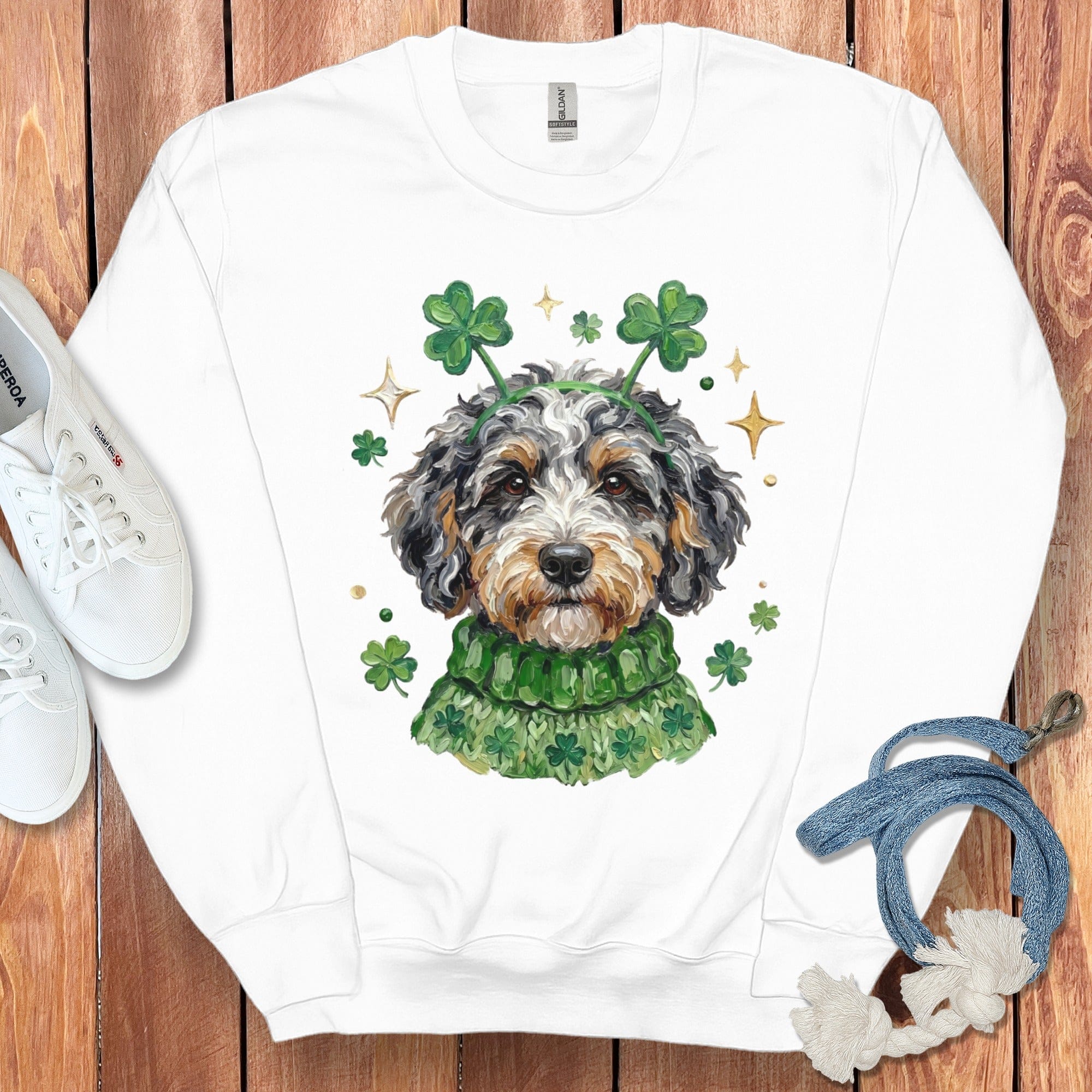 St Patrick's Day Dog with Shamrocks Graphic Sweatshirt