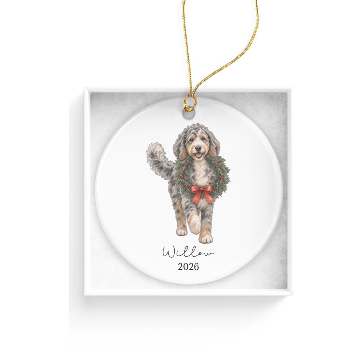 Aussiedoodle Wreath Ornament