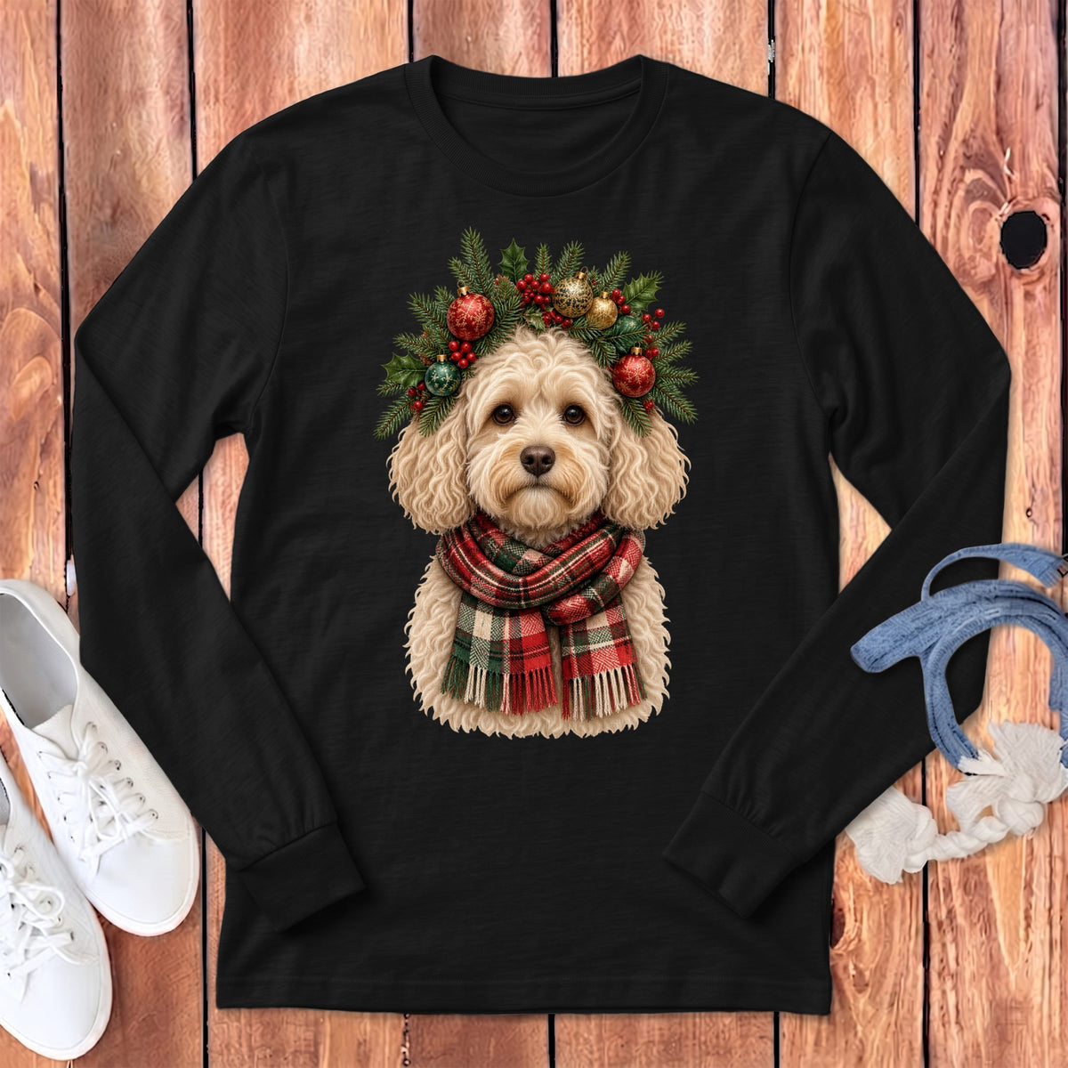Maltipoo Holiday Crown Long Sleeve T-Shirt in Dark Grey Heather / S by MyDesigns