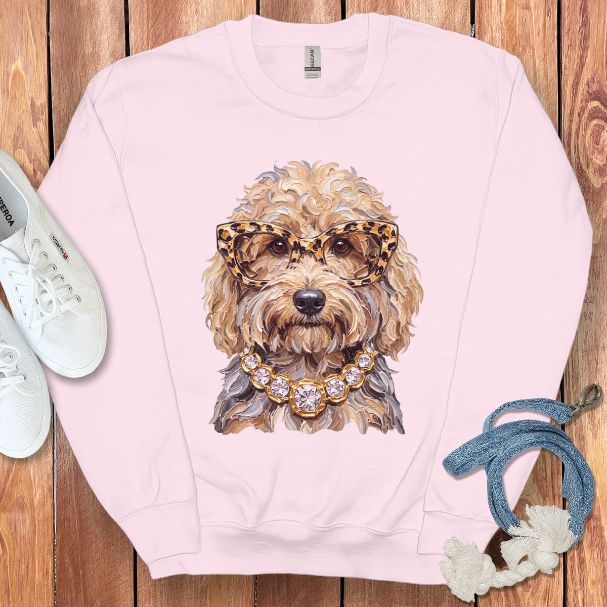 Cream Goldendoodle Glam Sweatshirt in Light Pink / S by Puppy Jo