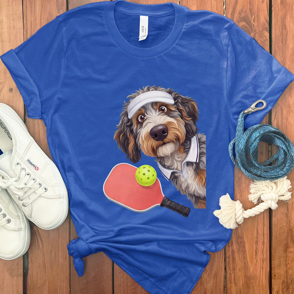 Aussiedoodle Pickleball Player T-Shirt in True Royal / S by Puppy Jo