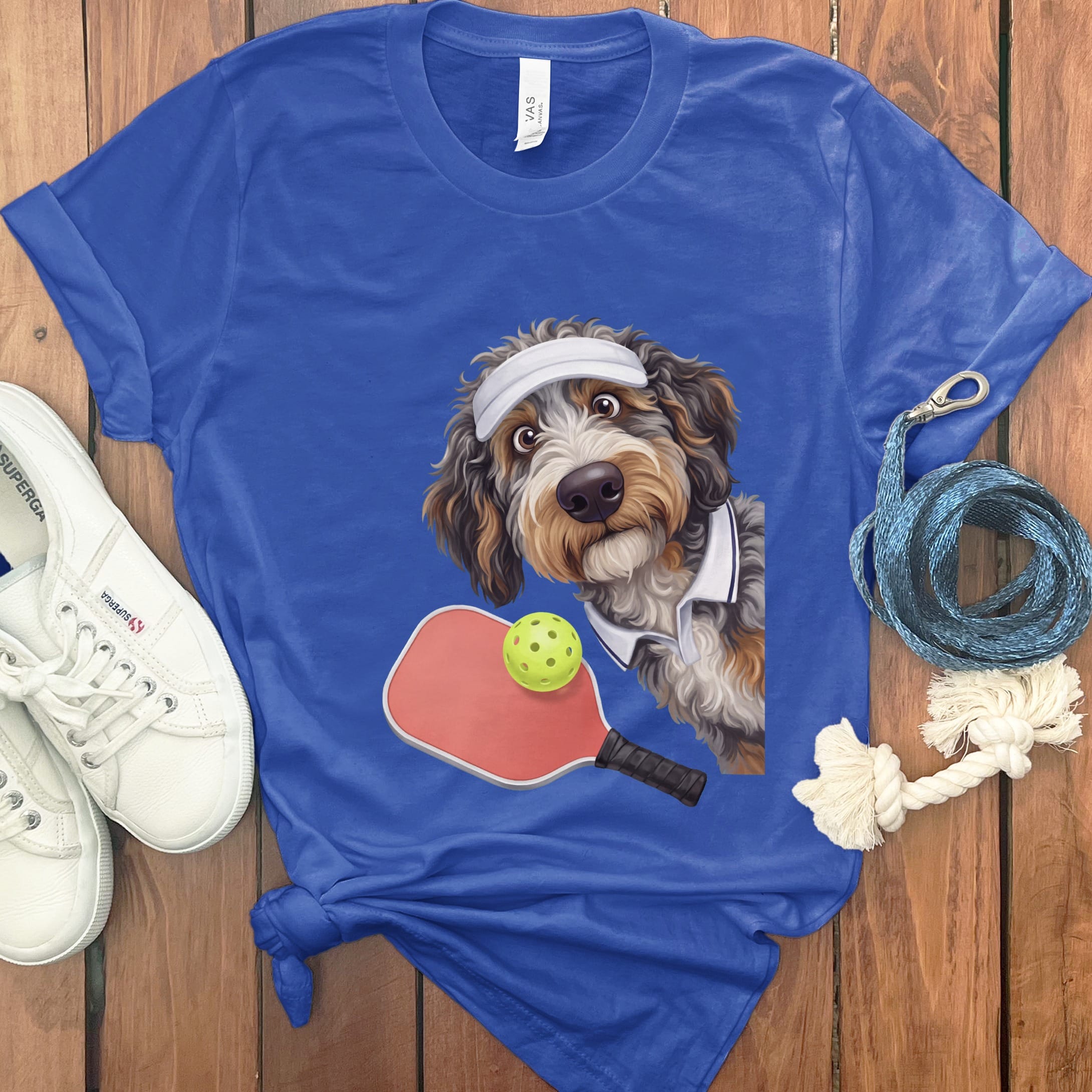 Aussiedoodle Pickleball Player T-Shirt in True Royal / S by Puppy Jo
