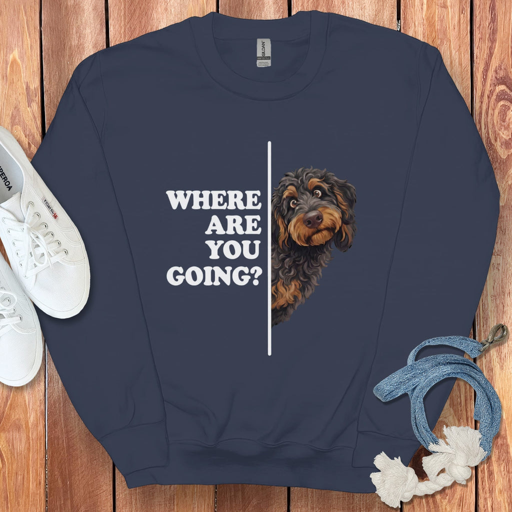 Where Going Phantom Goldendoodle Sweatshirt in Navy / S by Puppy Jo