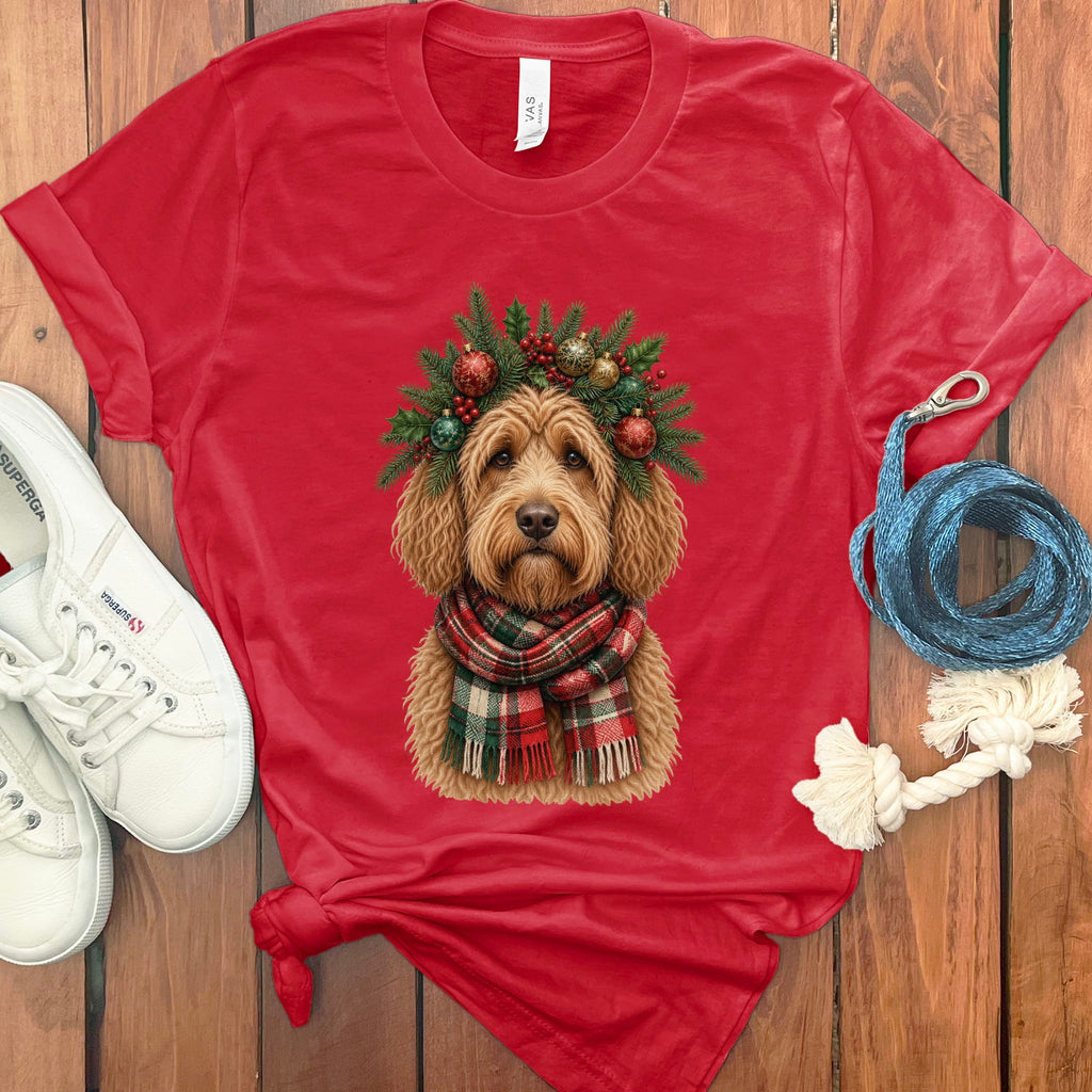 Apricot Goldendoodle Holiday Crown T-Shirt in Red / S by Puppy Jo