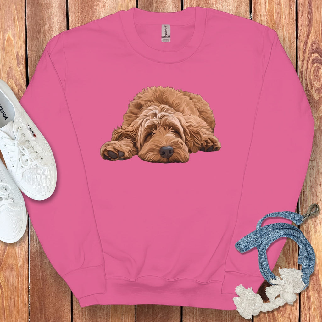 Apricot Goldendoodle Snoozing Sweatshirt in Heliconia / S by Puppy Jo