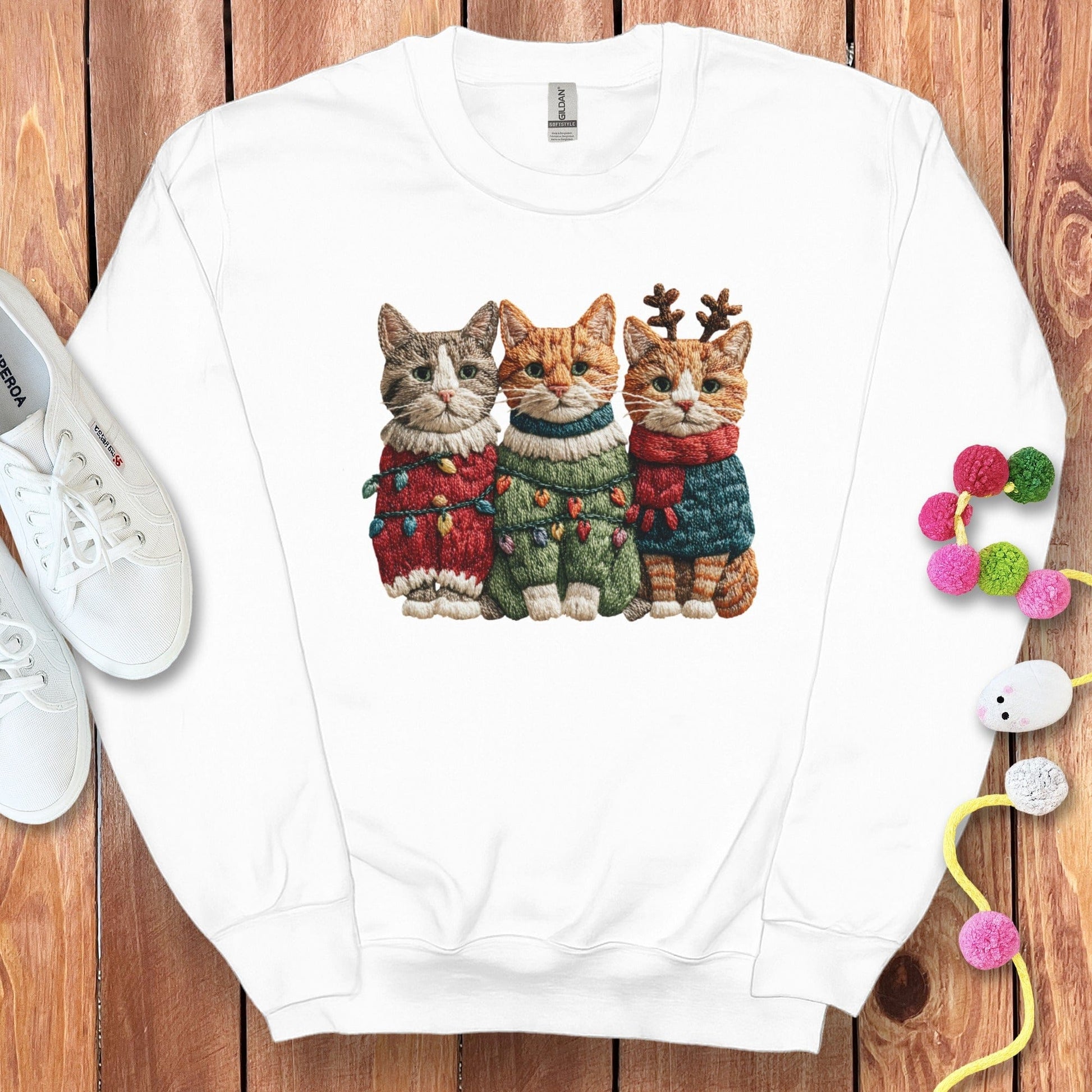 Three Cozy Cats in Festive Sweaters Sweatshirt