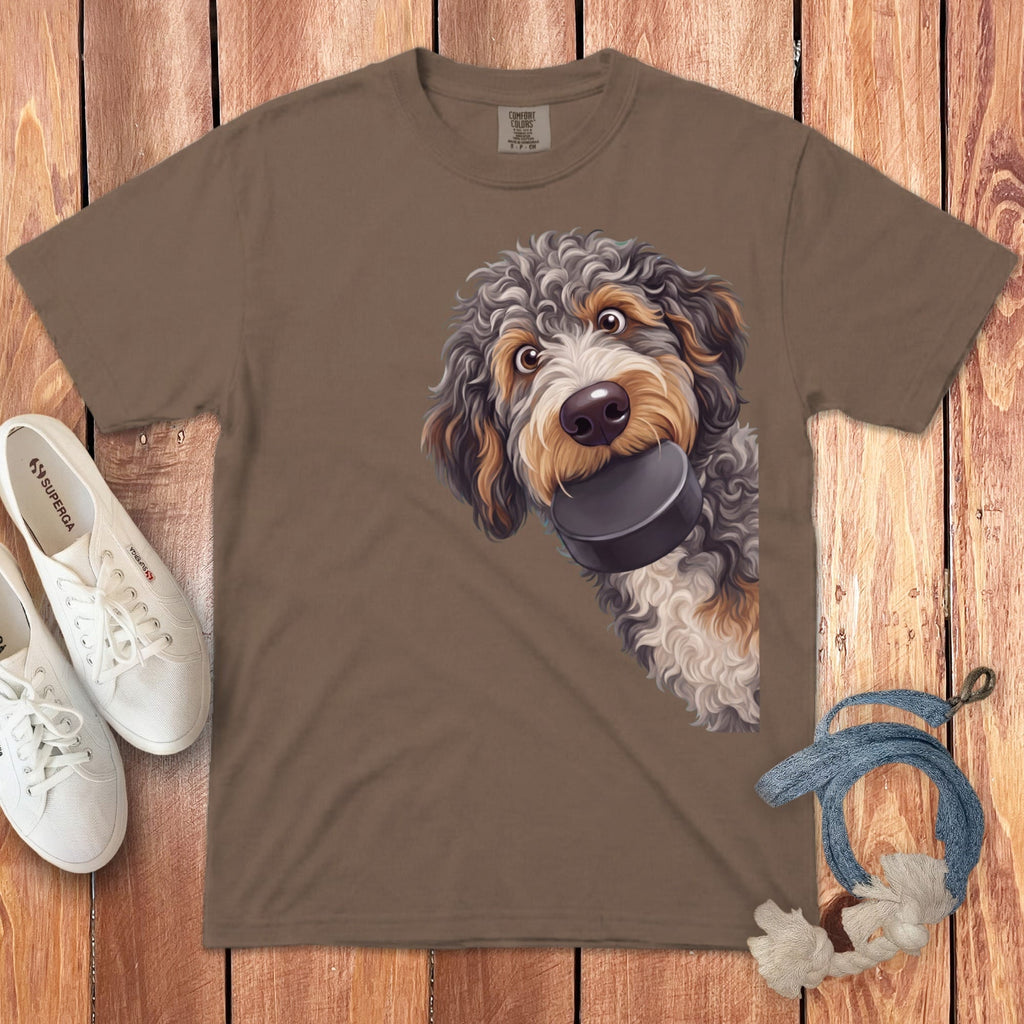 Aussiedoodle Hockey Puck Signature T-Shirt in Espresso / S by Puppy Jo