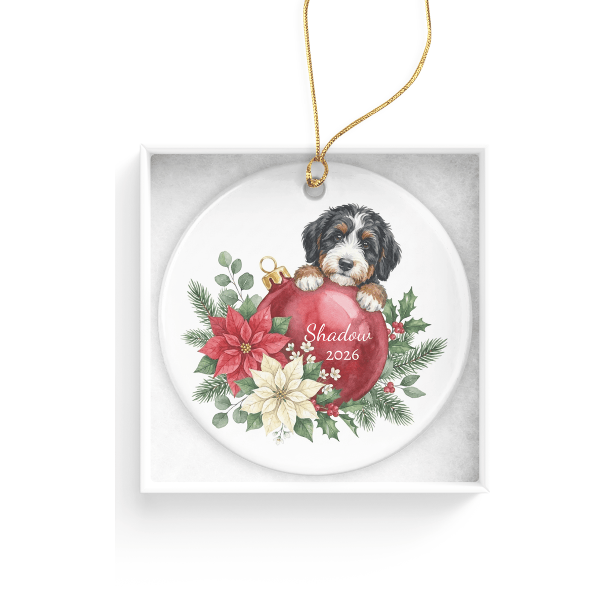 First Christmas Bernedoodle Ornament in by AnywherePOD