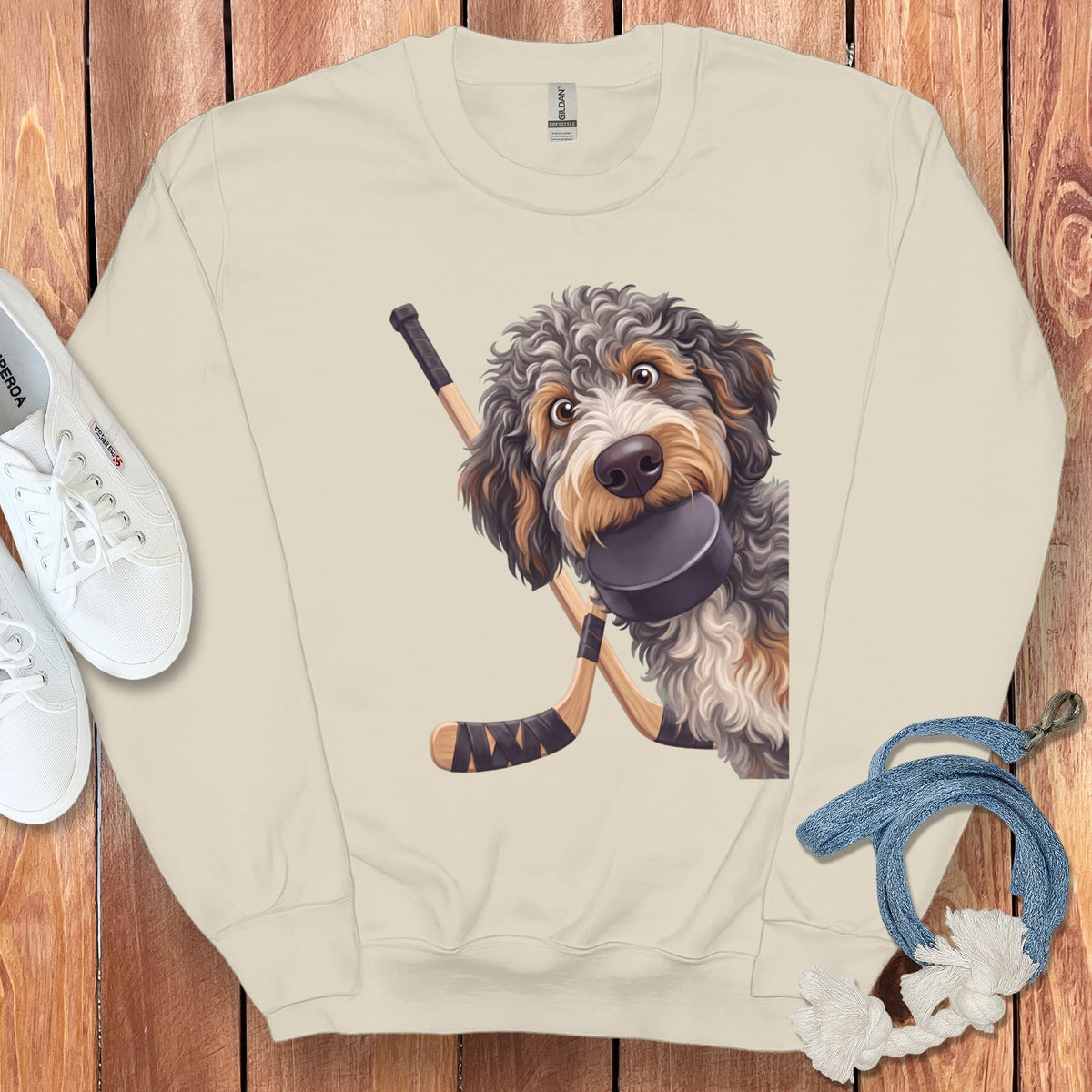 Aussiedoodle Hockey Sweatshirt in Sand / S by Puppy Jo