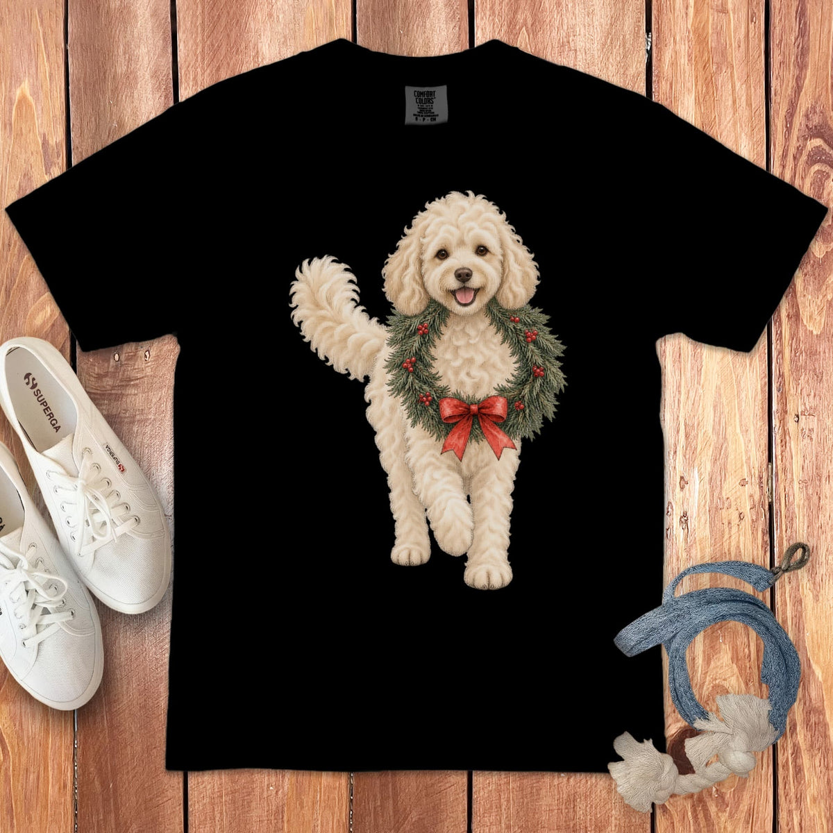 Maltipoo Wreath Signature T-Shirt in Black / S by Puppy Jo