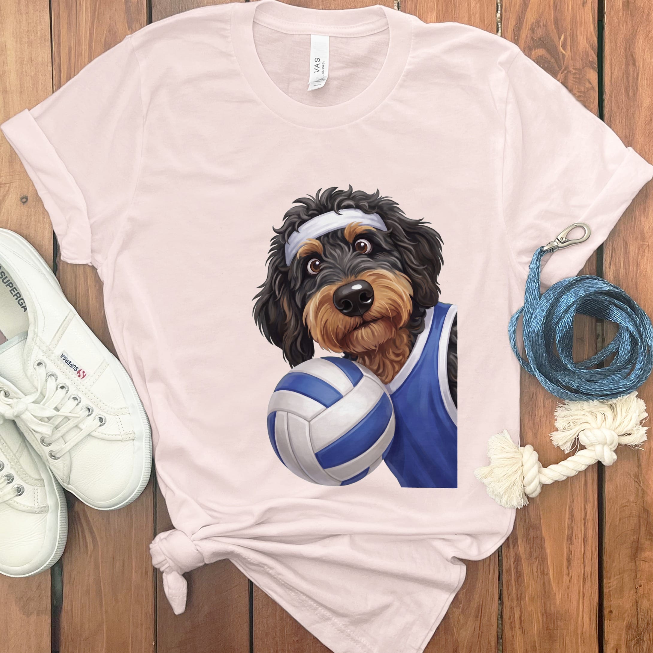 Phantom Goldendoodle Volleyball Player T-Shirt in Soft Pink / S by Puppy Jo