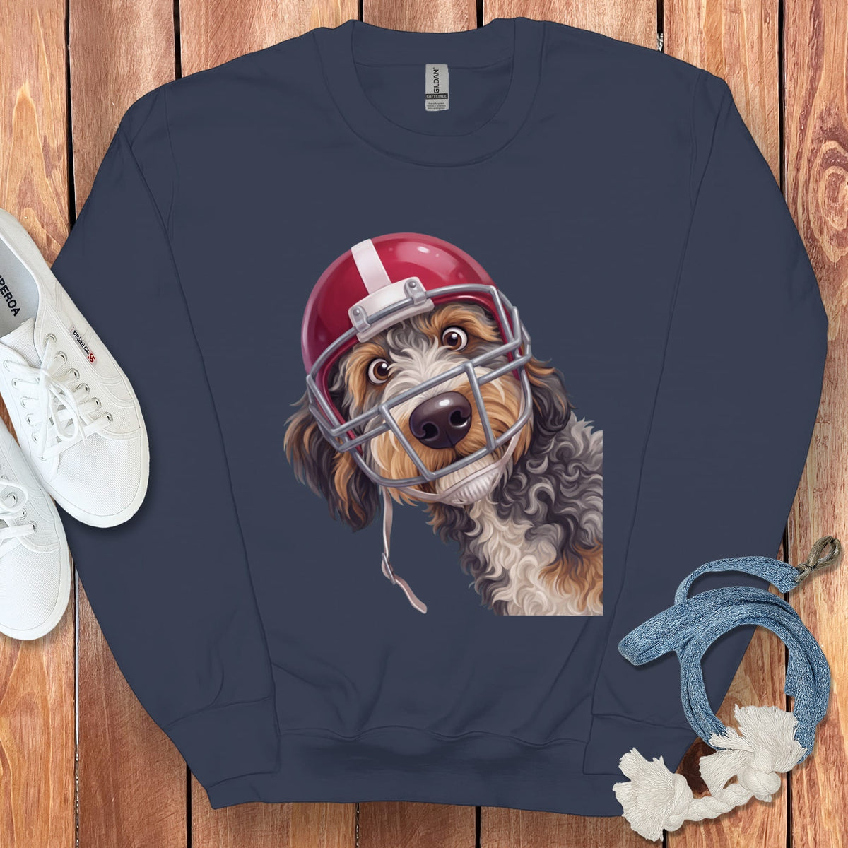 Aussiedoodle Football Helmet Sweatshirt in Navy / S by Puppy Jo