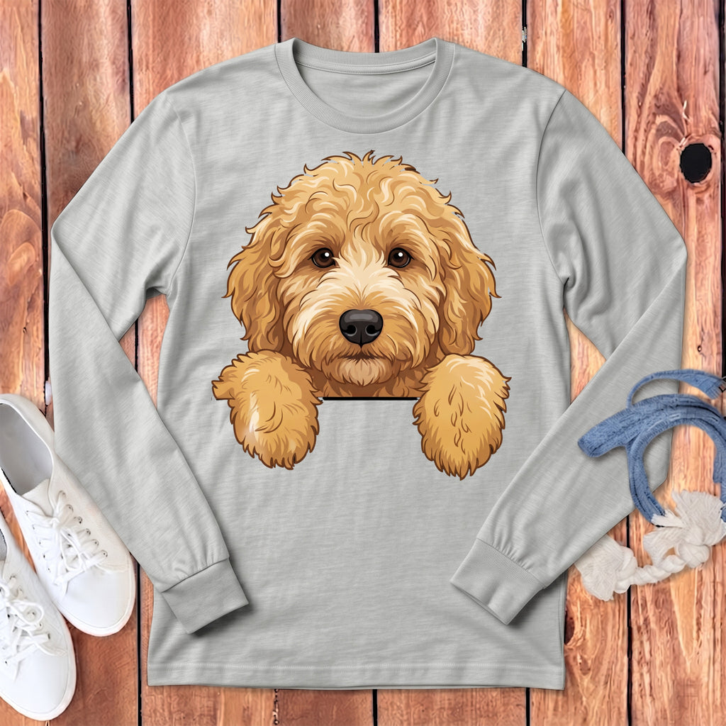 Light grey long sleeve t-shirt with a cute doodle dog graphic.