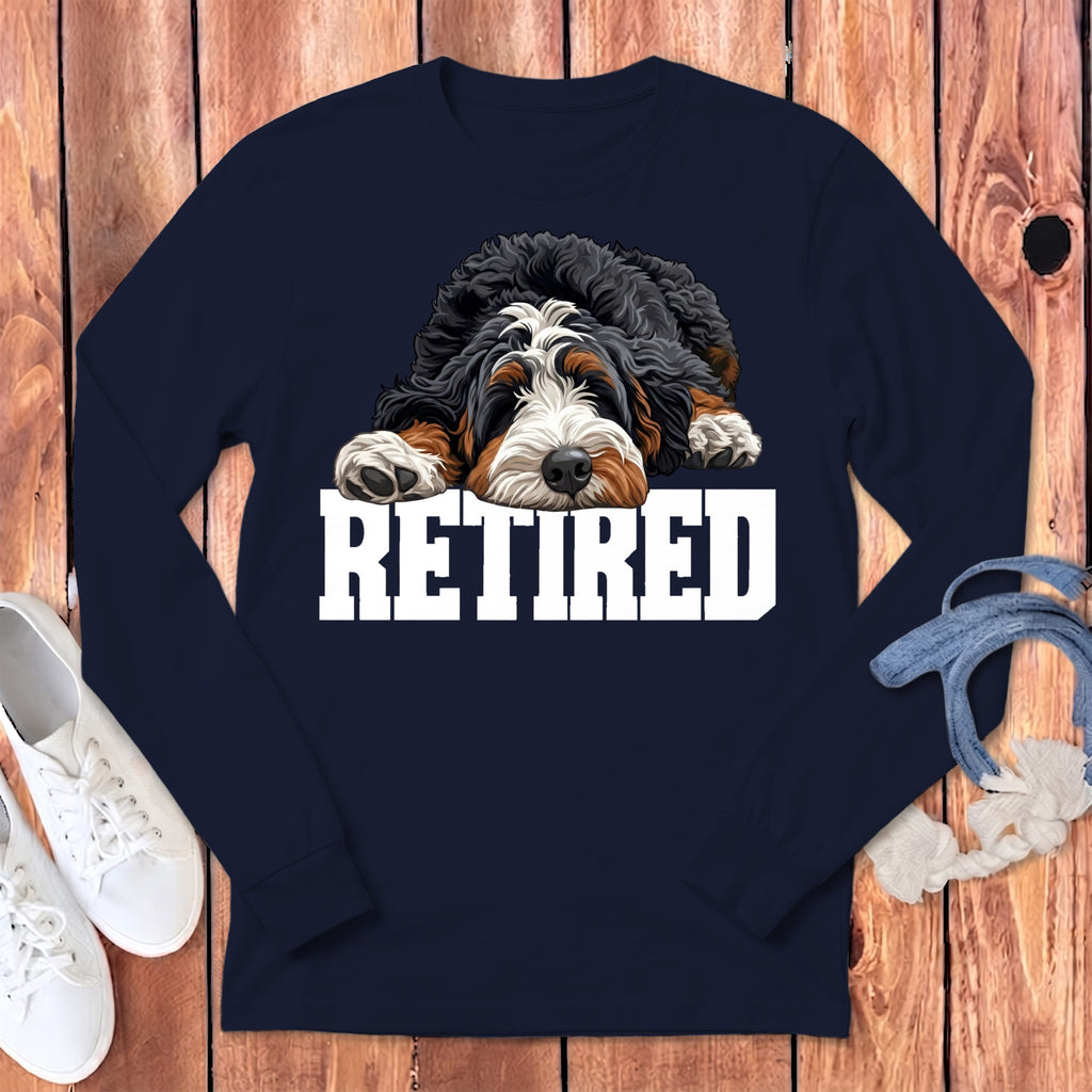 Retired Sleeping Bernedoodle Long Sleeve T-Shirt in Navy / S by Puppy Jo