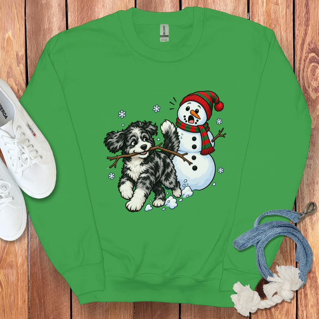 Merle Goldendoodle Snowman Sweatshirt in Irish Green / S by Puppy Jo