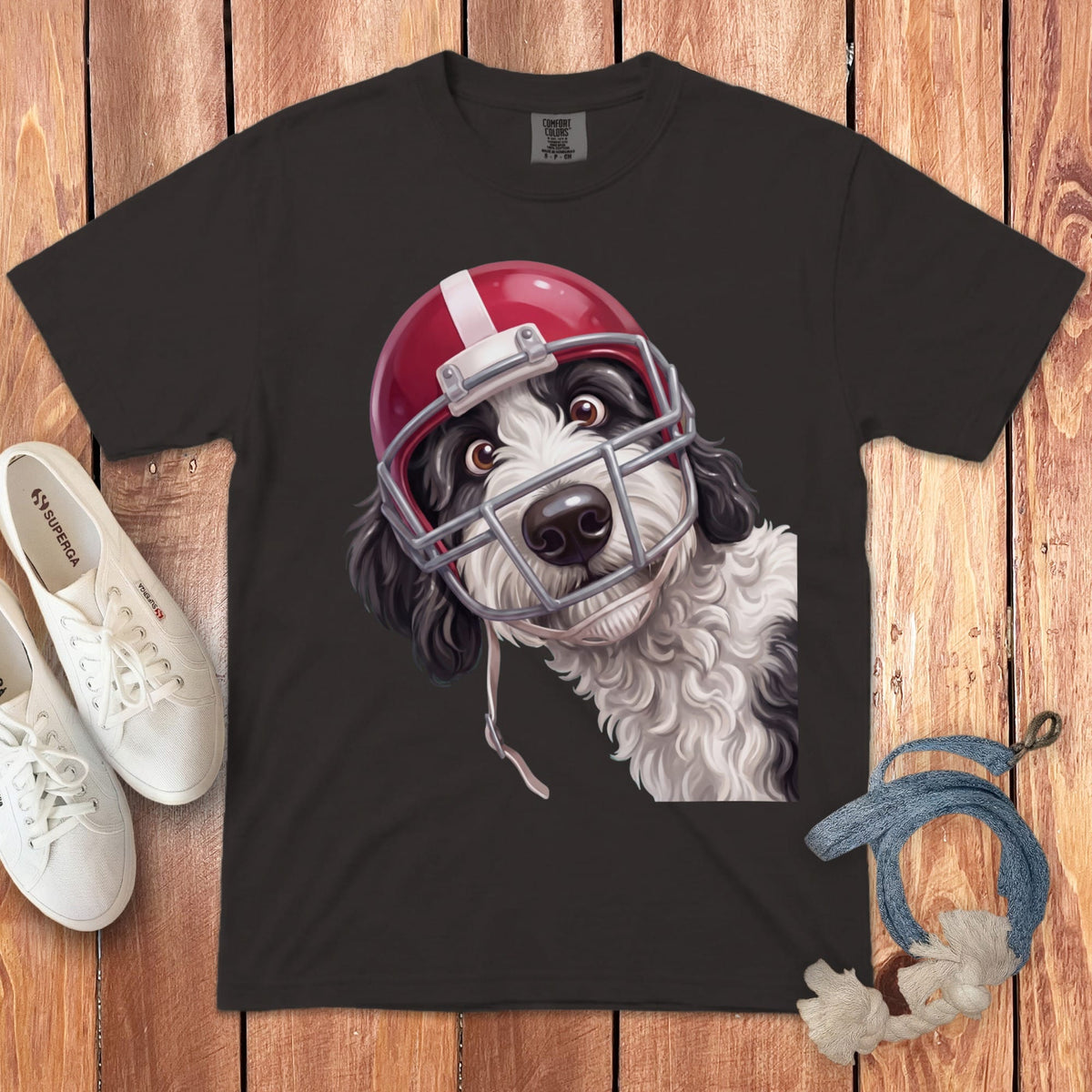 Sheepadoodle Football Helmet Signature T-Shirt in Graphite / S by Puppy Jo