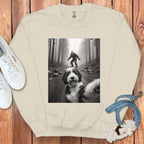Bigfoot and Dog in Forest Cute Sweatshirt