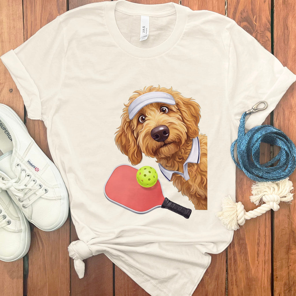Golden Goldendoodle Pickleball Player T-Shirt in Natural / S by Puppy Jo
