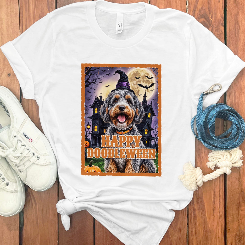 Aussiedoodle Happy Doodleween T-Shirt in S / White by Puppy Jo