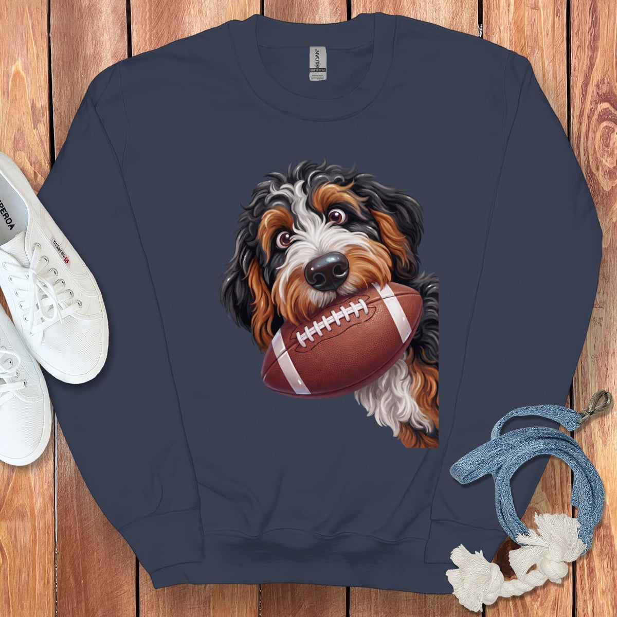 Bernedoodle Football Sweatshirt in Navy / S by Puppy Jo