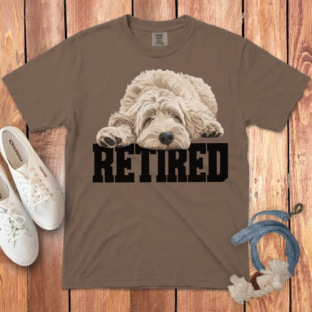 Retired Sleeping Cream Goldendoodle Signature T-Shirt in Espresso / S by Puppy Jo