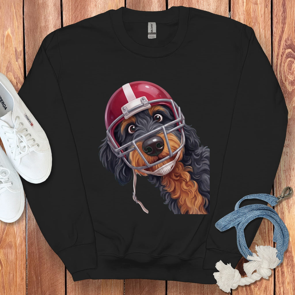 Phantom Goldendoodle Football Helmet Sweatshirt in Black / S by Puppy Jo