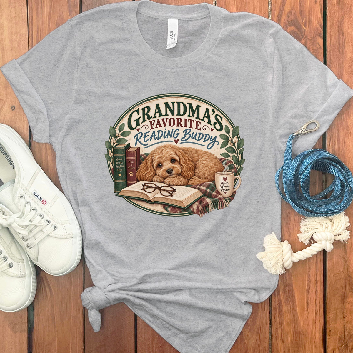 Cavapoo Reading Buddy T-Shirt in Athletic Heather / S by Puppy Jo