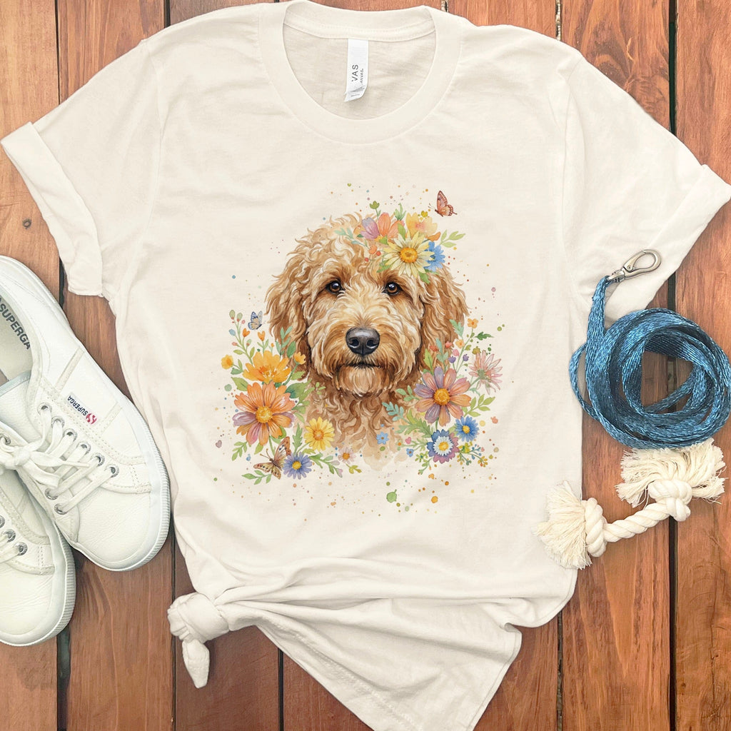 Adorable Dog With Flowers Artistic Design Shirt