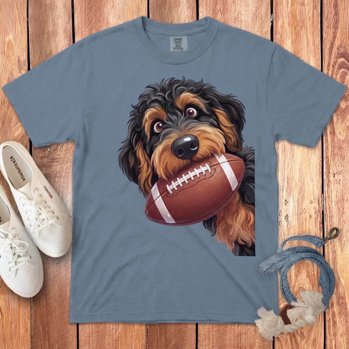 Phantom Goldendoodle Football Signature T-Shirt in Blue Jean / S by Puppy Jo