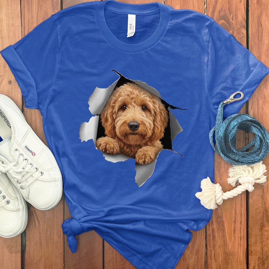 Adorable Golden Retriever Print Blue T-shirt Design