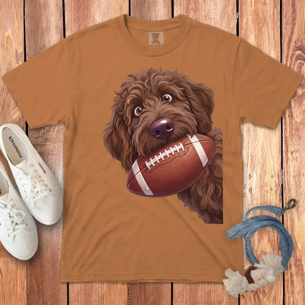 Chocolate Goldendoodle Football Signature T-Shirt in Yam / S by Puppy Jo