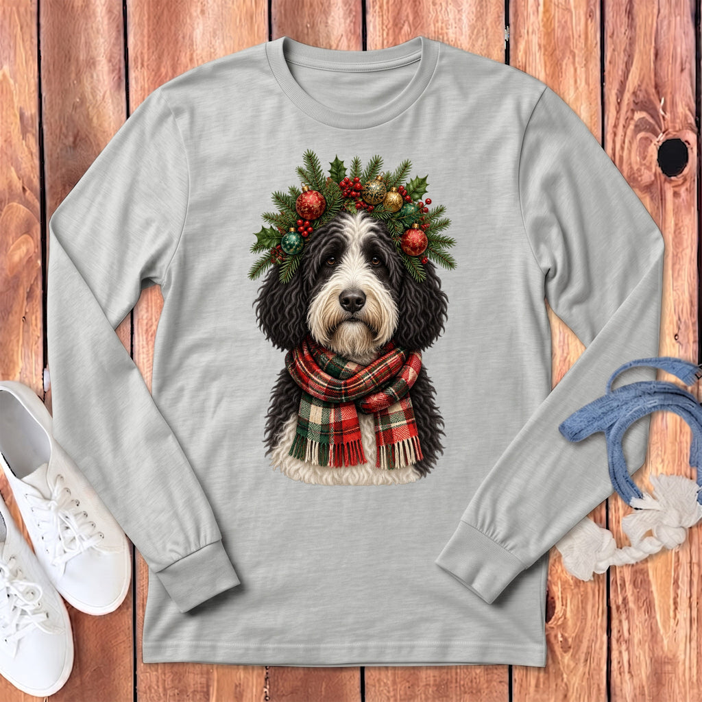Sheepadoodle Holiday Crown Long Sleeve T-Shirt in Athletic Heather / S by MyDesigns