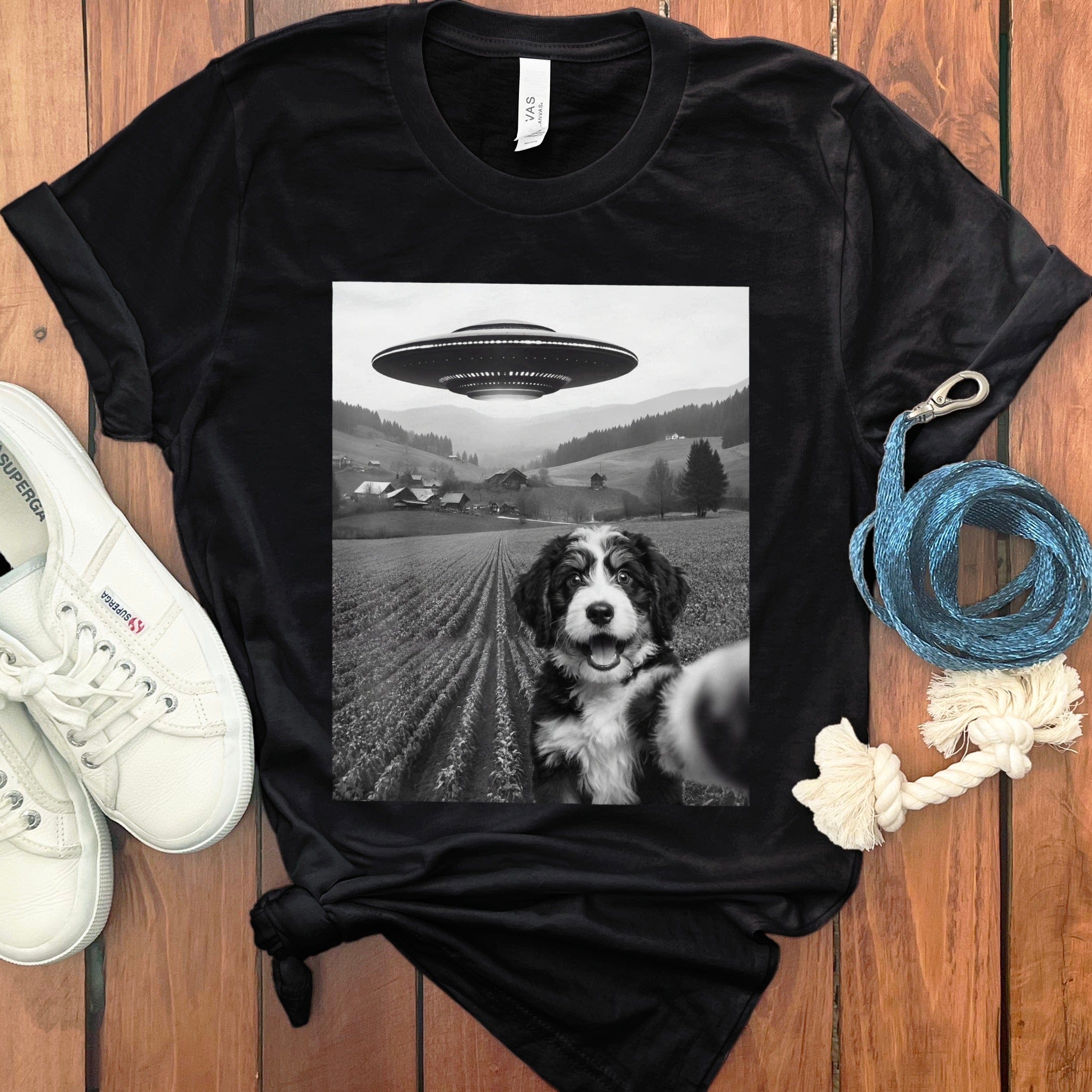UFO Encounter with Dog Black T-Shirt for Sale